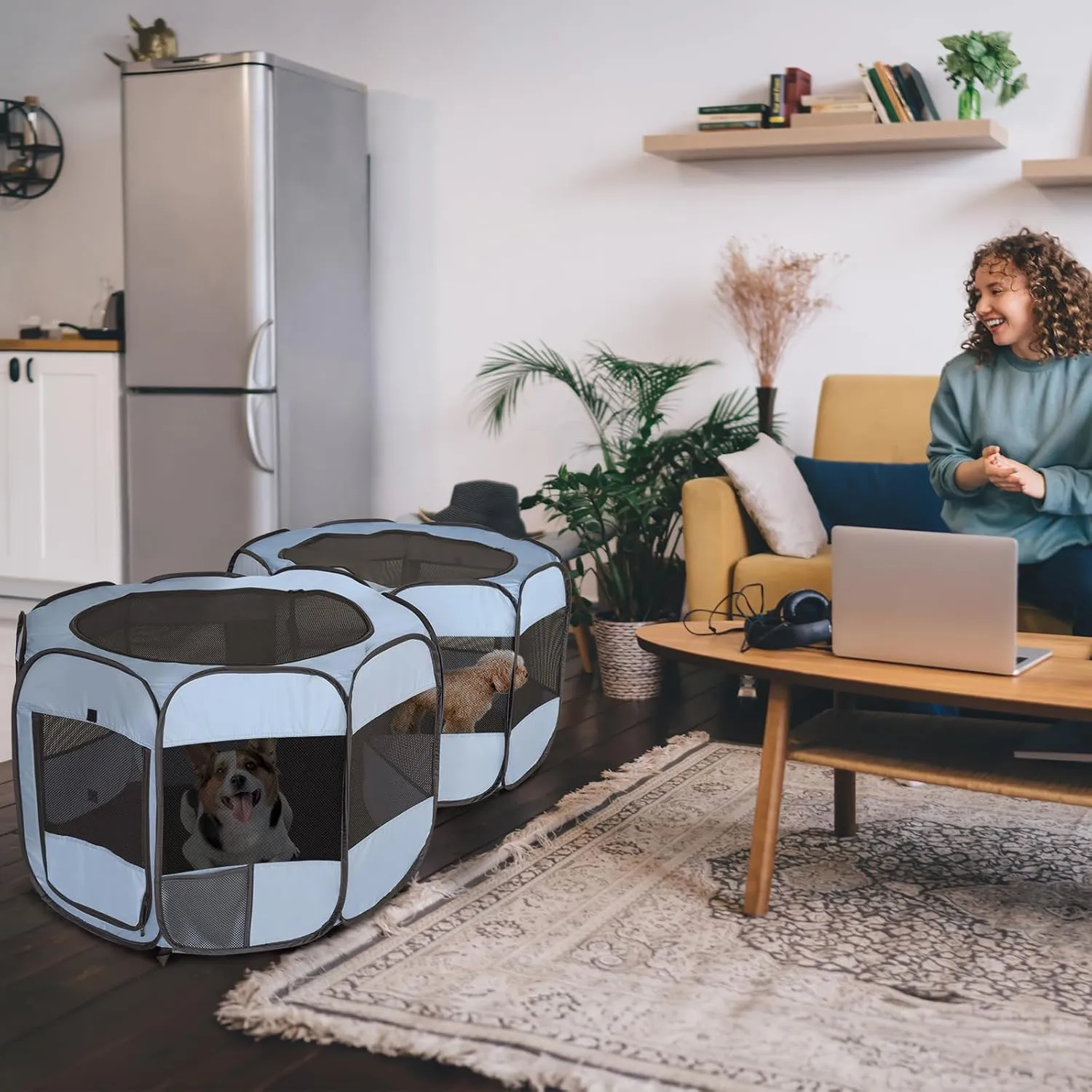 2-in-1 XLarge Pop Up Dog Playpen, 90"x45"x28"H Cat Puppy Pet Playpen, Indoor Outdoor Cats Enclosed, Cat Tent Crate Cage Kennel, Portable Playpen for Kitten and Small Animals(No Divider, Unified Space)