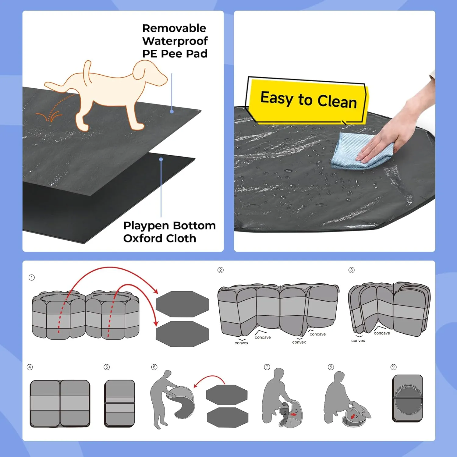 2-in-1 XLarge Pop Up Dog Playpen, 90"x45"x28"H Cat Puppy Pet Playpen, Indoor Outdoor Cats Enclosed, Cat Tent Crate Cage Kennel, Portable Playpen for Kitten and Small Animals(No Divider, Unified Space)