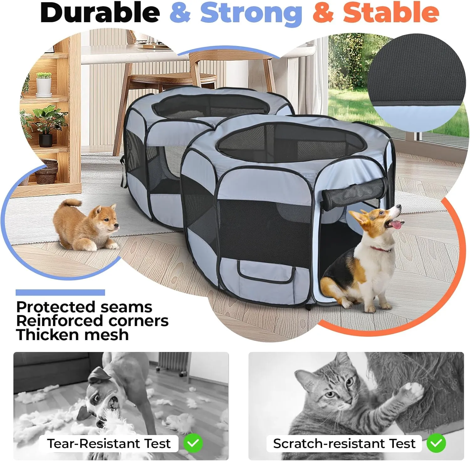 2-in-1 XLarge Pop Up Dog Playpen, 90"x45"x28"H Cat Puppy Pet Playpen, Indoor Outdoor Cats Enclosed, Cat Tent Crate Cage Kennel, Portable Playpen for Kitten and Small Animals(No Divider, Unified Space)