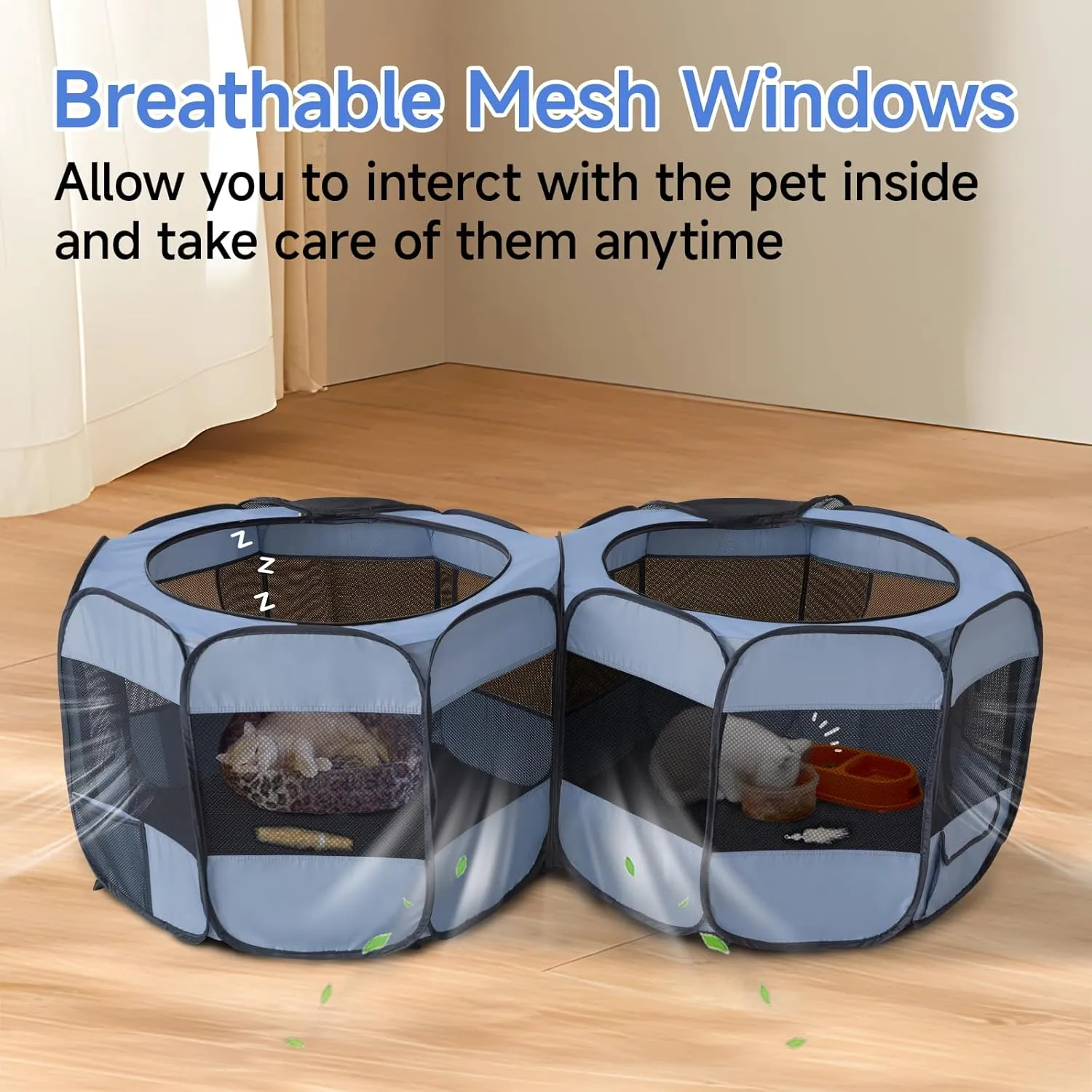 2-in-1 XLarge Pop Up Dog Playpen, 90"x45"x28"H Cat Puppy Pet Playpen, Indoor Outdoor Cats Enclosed, Cat Tent Crate Cage Kennel, Portable Playpen for Kitten and Small Animals(No Divider, Unified Space)