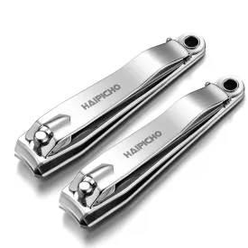 2 Pack Curved Blades Nail Clippers, Thick Fingernail Toenail Trimmer with Effortless Handle and Integrated File Silver 2pk