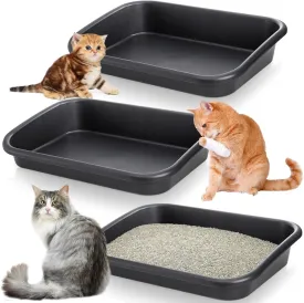 3 Pack Low Entry Cat Litter Box, 23" Open Top Pet Litter Pan for Kitten, Extra Large Senior Cat Travel Toilet, Shallow Potty Tray Boxes for Indoor Outdoor Frail Handicap Disabled Elderly Cats