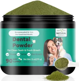6 Oz Dog Teeth Cleaning Powder 90 Day Supply Large Capacity Dog Dental Powder for Teeth Cleaning, Breath Freshener Plaque Off Tartar Remover for Pet, Dental Care for Breath