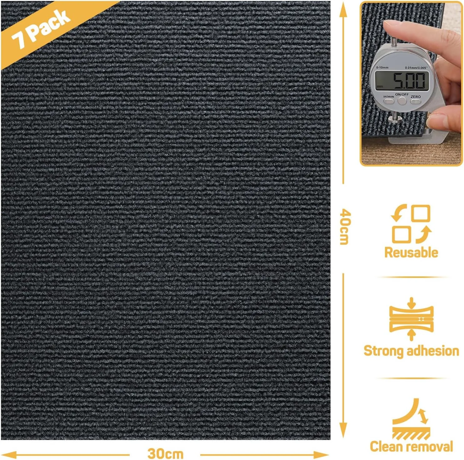 7-Pack Cat Scratch Couch Furniture Protector (Dark Gray),Pre-Cut, 11.81" x 15.74" Each, Self-Adhesive Cat Scratch Pads, Durable Cat Scratching Carpet Mat for Sofa, Wall, Door, and Cat Tree Replacement