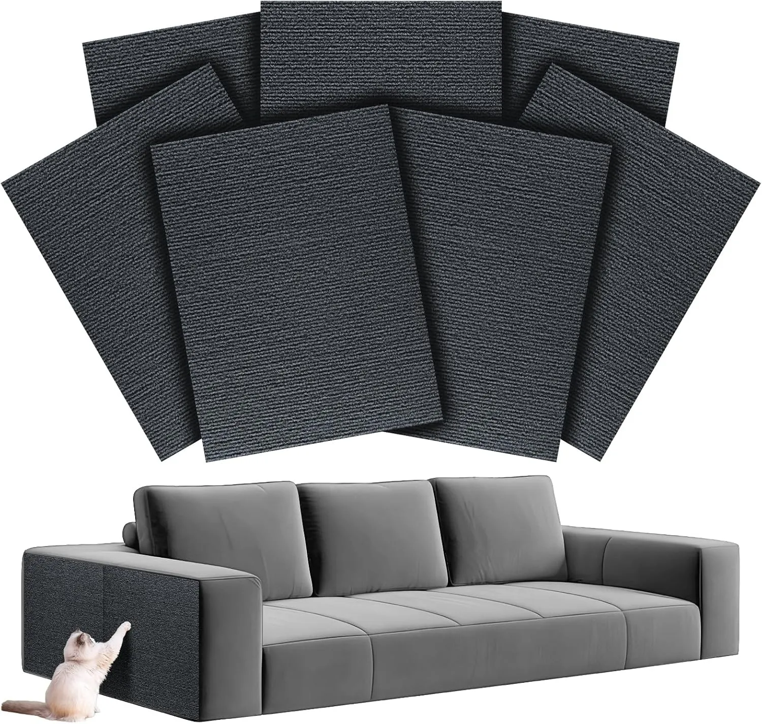 7-Pack Cat Scratch Couch Furniture Protector (Dark Gray),Pre-Cut, 11.81" x 15.74" Each, Self-Adhesive Cat Scratch Pads, Durable Cat Scratching Carpet Mat for Sofa, Wall, Door, and Cat Tree Replacement