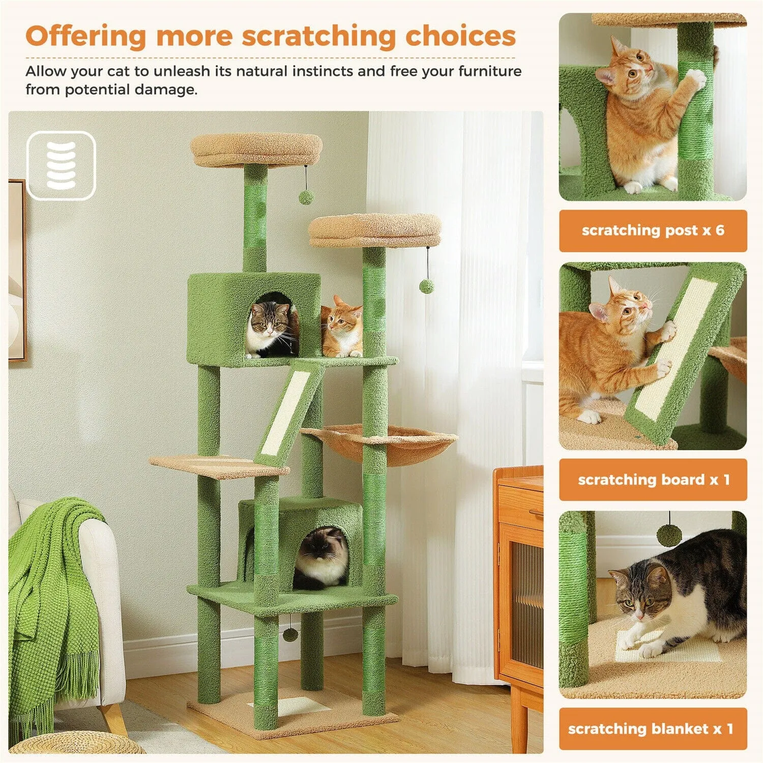 70.9" Multilevel Cat Scratching Tree with Condo's