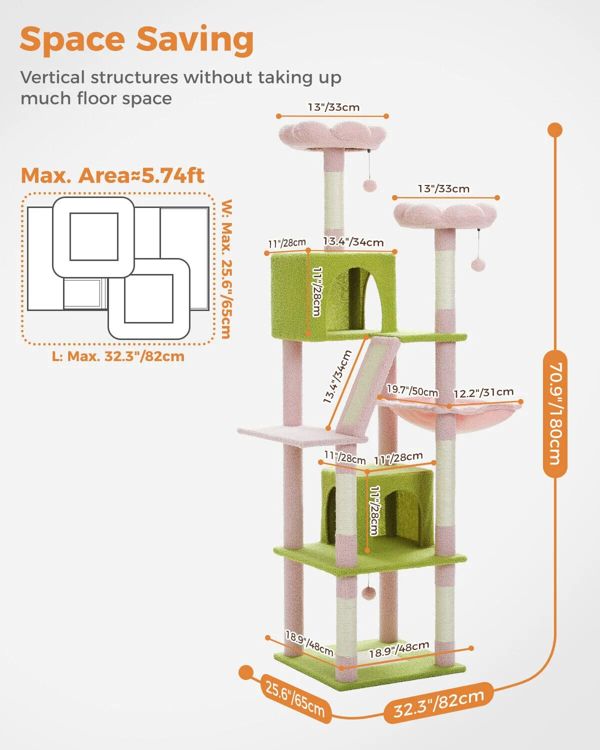 70.9" Multilevel Cat Scratching Tree with Condo's