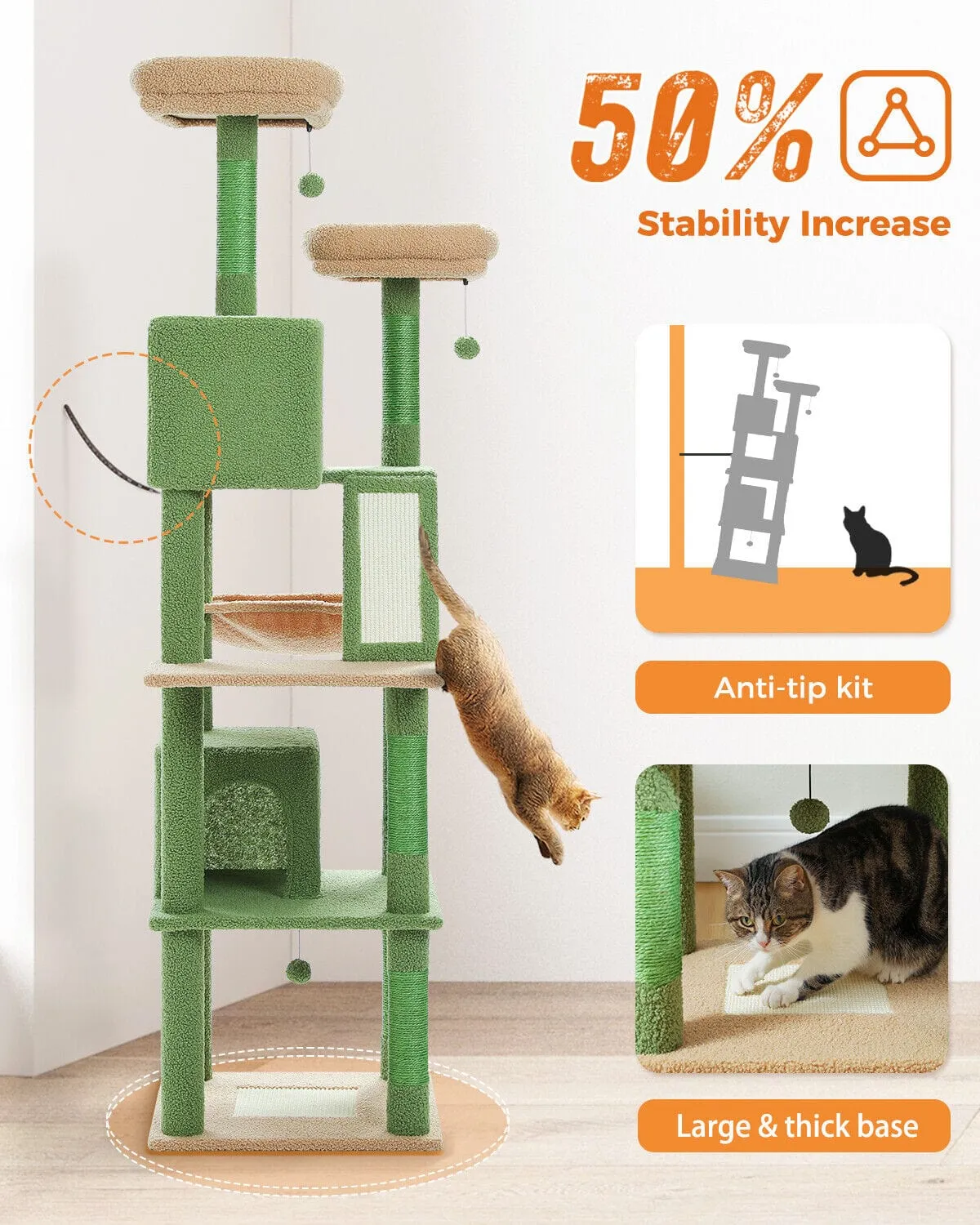 70.9" Multilevel Cat Scratching Tree with Condo's