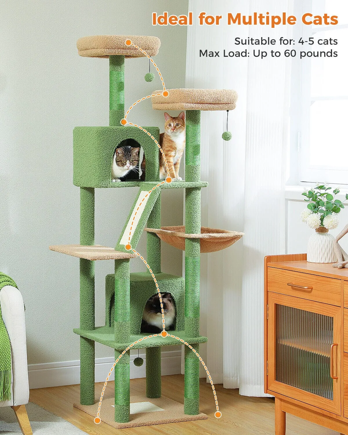 70.9" Multilevel Cat Scratching Tree with Condo's