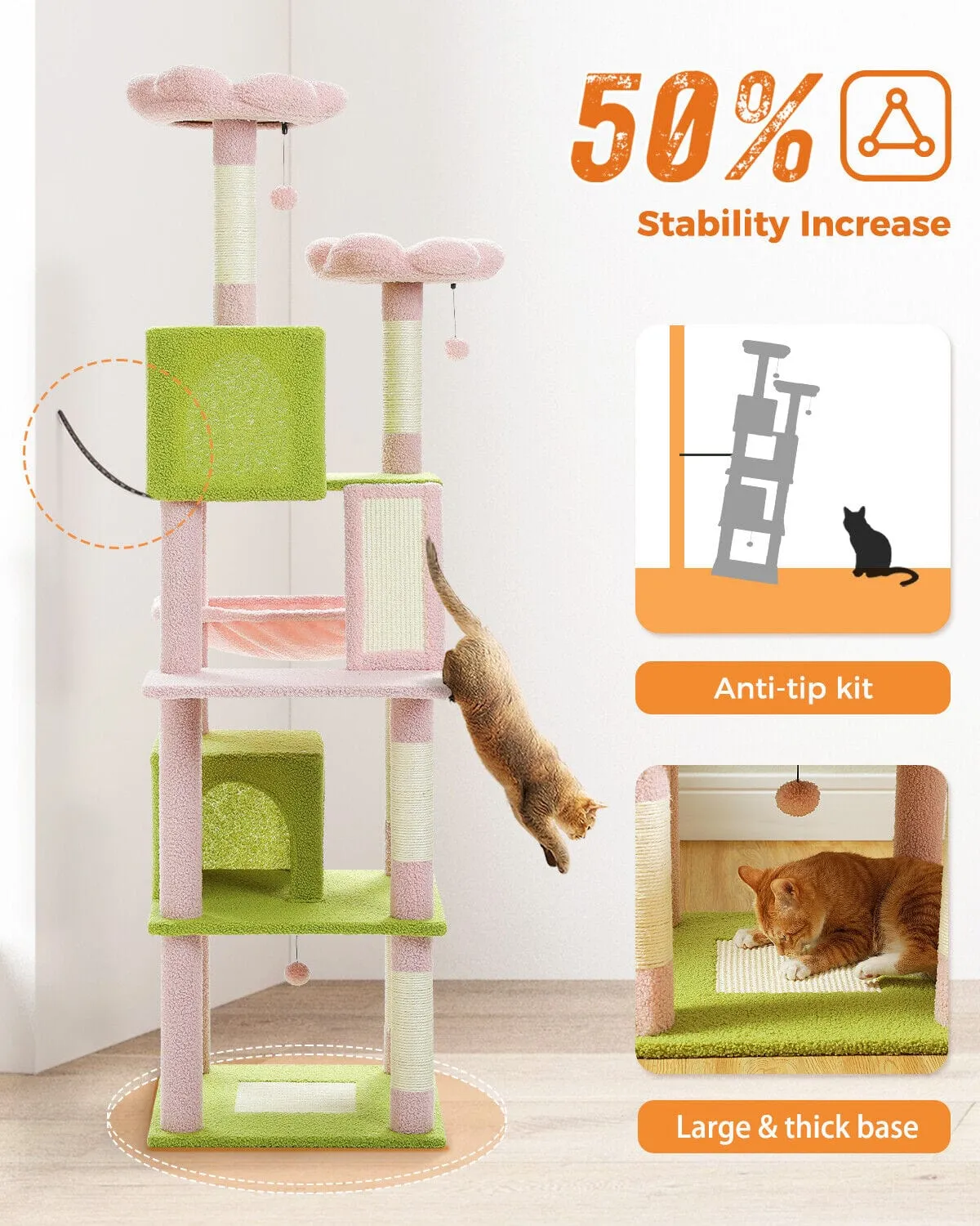 70.9" Multilevel Cat Scratching Tree with Condo's