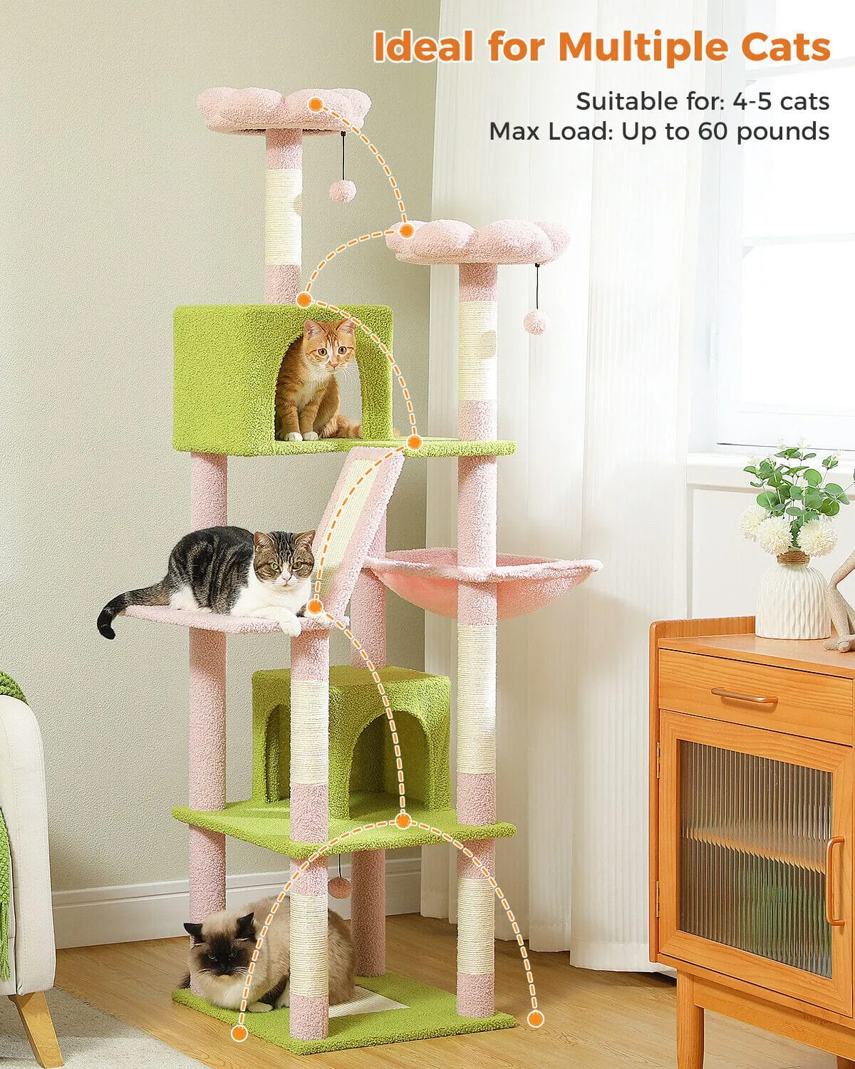 70.9" Multilevel Cat Scratching Tree with Condo's