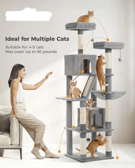 70.9" Multilevel Cat Scratching Tree with Condo's