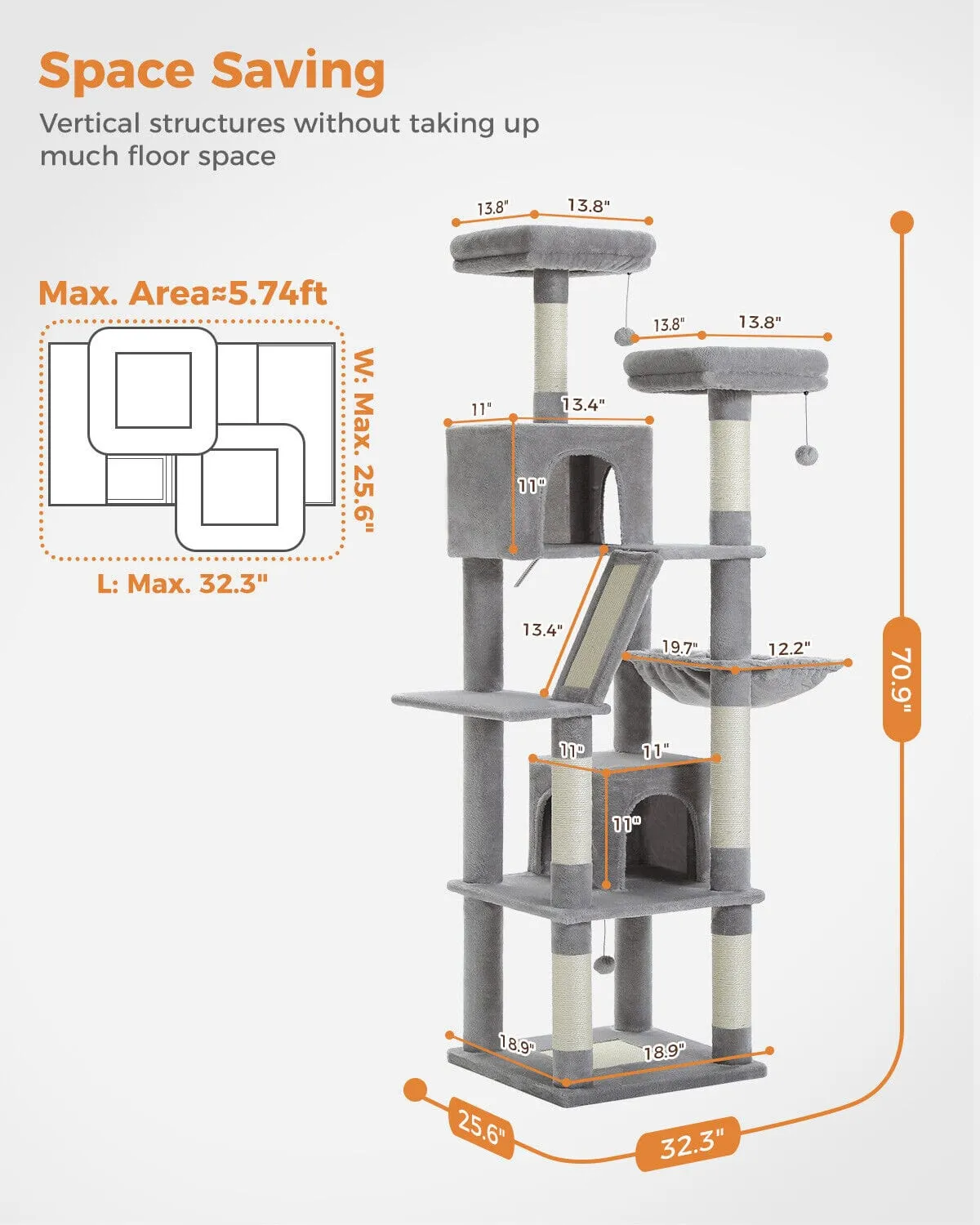 70.9" Multilevel Cat Scratching Tree with Condo's