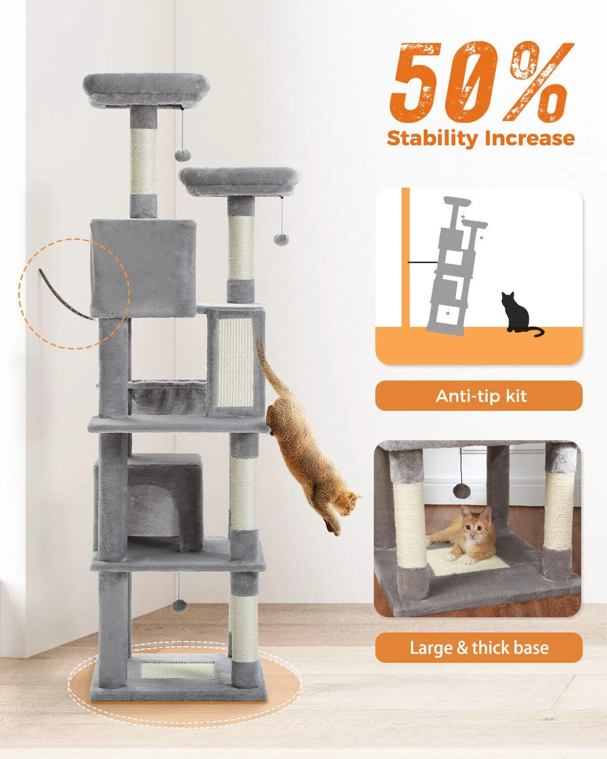 70.9" Multilevel Cat Scratching Tree with Condo's