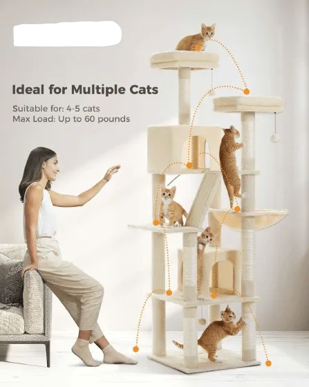 70.9" Multilevel Cat Scratching Tree with Condo's