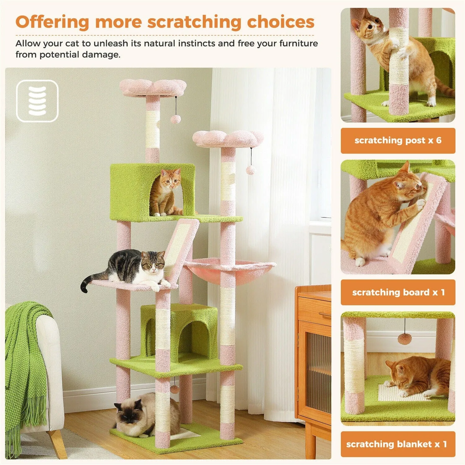 70.9" Multilevel Cat Scratching Tree with Condo's