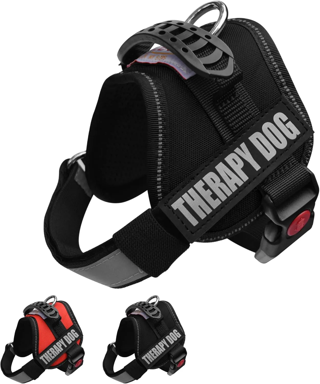 Albcorp Reflective Therapy Dog Vest Harness, Woven Nylon, Adjustable Service Animal Jacket, with 2 Hook and Loop Therapy Dog Removable Patches. Black, Small