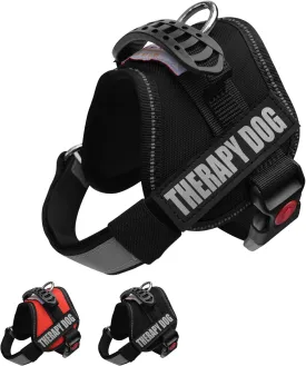 Albcorp Reflective Therapy Dog Vest Harness, Woven Nylon, Adjustable Service Animal Jacket, with 2 Hook and Loop Therapy Dog Removable Patches. Black, Small
