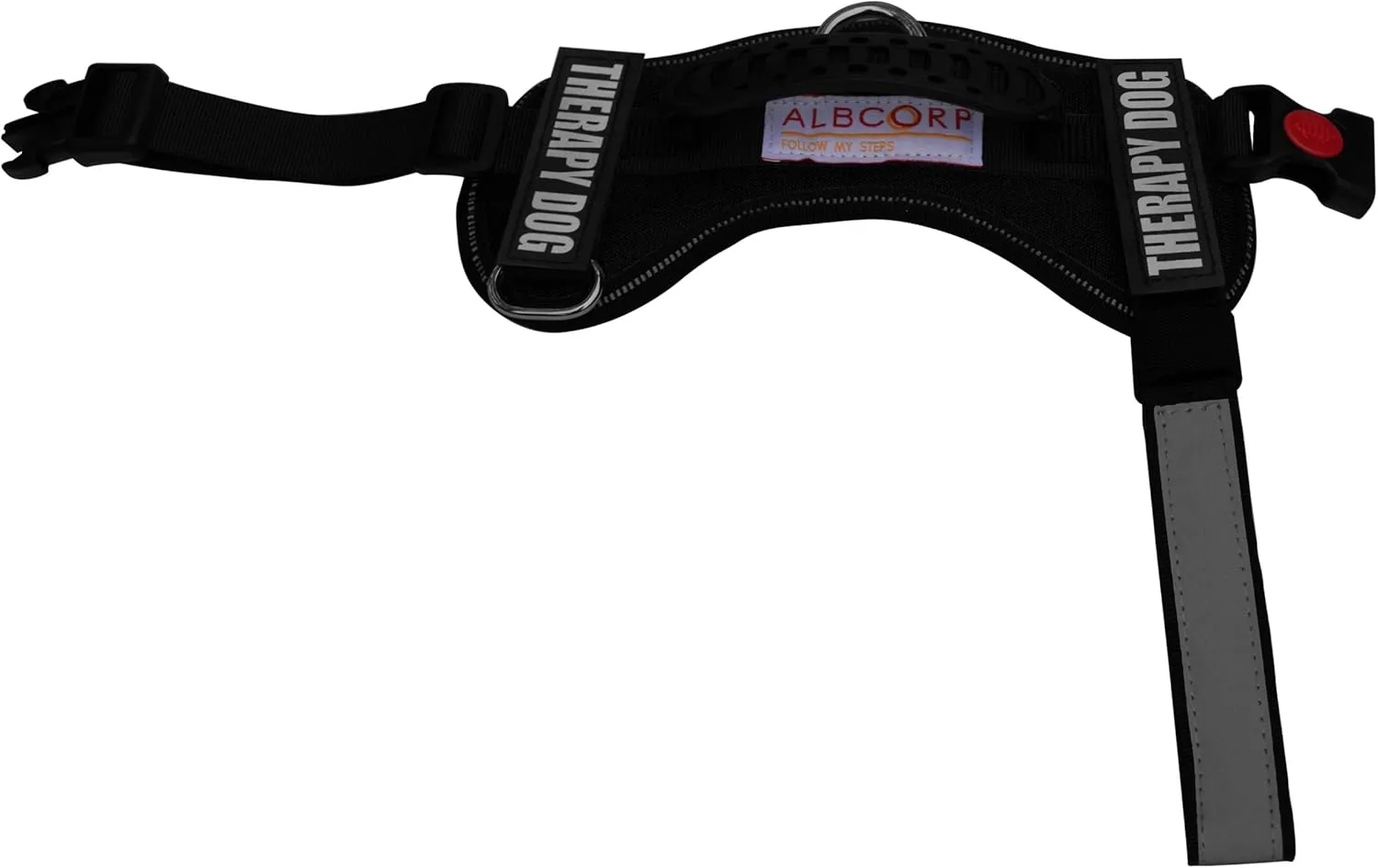 Albcorp Reflective Therapy Dog Vest Harness, Woven Nylon, Adjustable Service Animal Jacket, with 2 Hook and Loop Therapy Dog Removable Patches. Black, Small