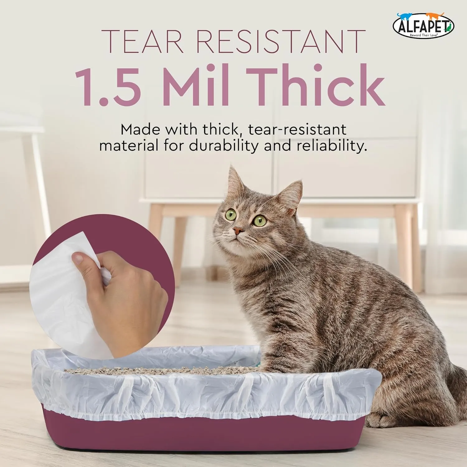 Alfapet Cat Litter box liner Disposable, Elastic Liners- 24-count-For Medium and Large, Size Litter Pans- With Sta-Put Technology for Firm, Easy Fit- Quick   Clever Waste Cleaners