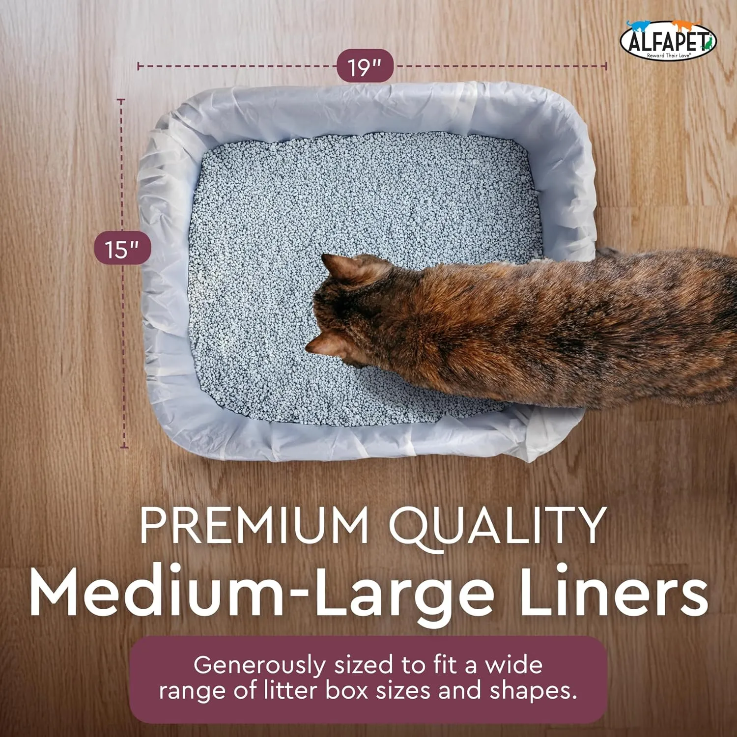 Alfapet Cat Litter box liner Disposable, Elastic Liners- 24-count-For Medium and Large, Size Litter Pans- With Sta-Put Technology for Firm, Easy Fit- Quick   Clever Waste Cleaners