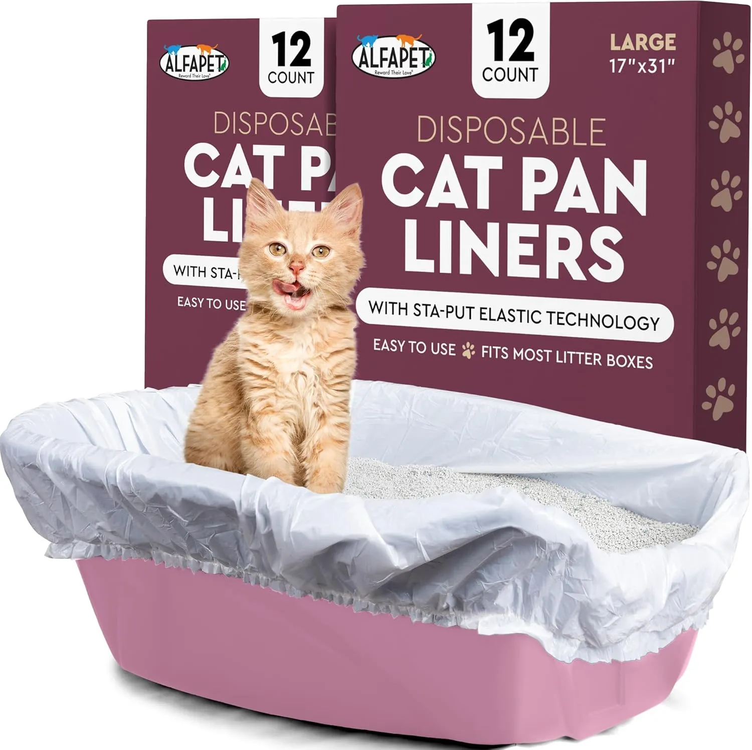 Alfapet Cat Litter box liner Disposable, Elastic Liners- 24-count-For Medium and Large, Size Litter Pans- With Sta-Put Technology for Firm, Easy Fit- Quick   Clever Waste Cleaners
