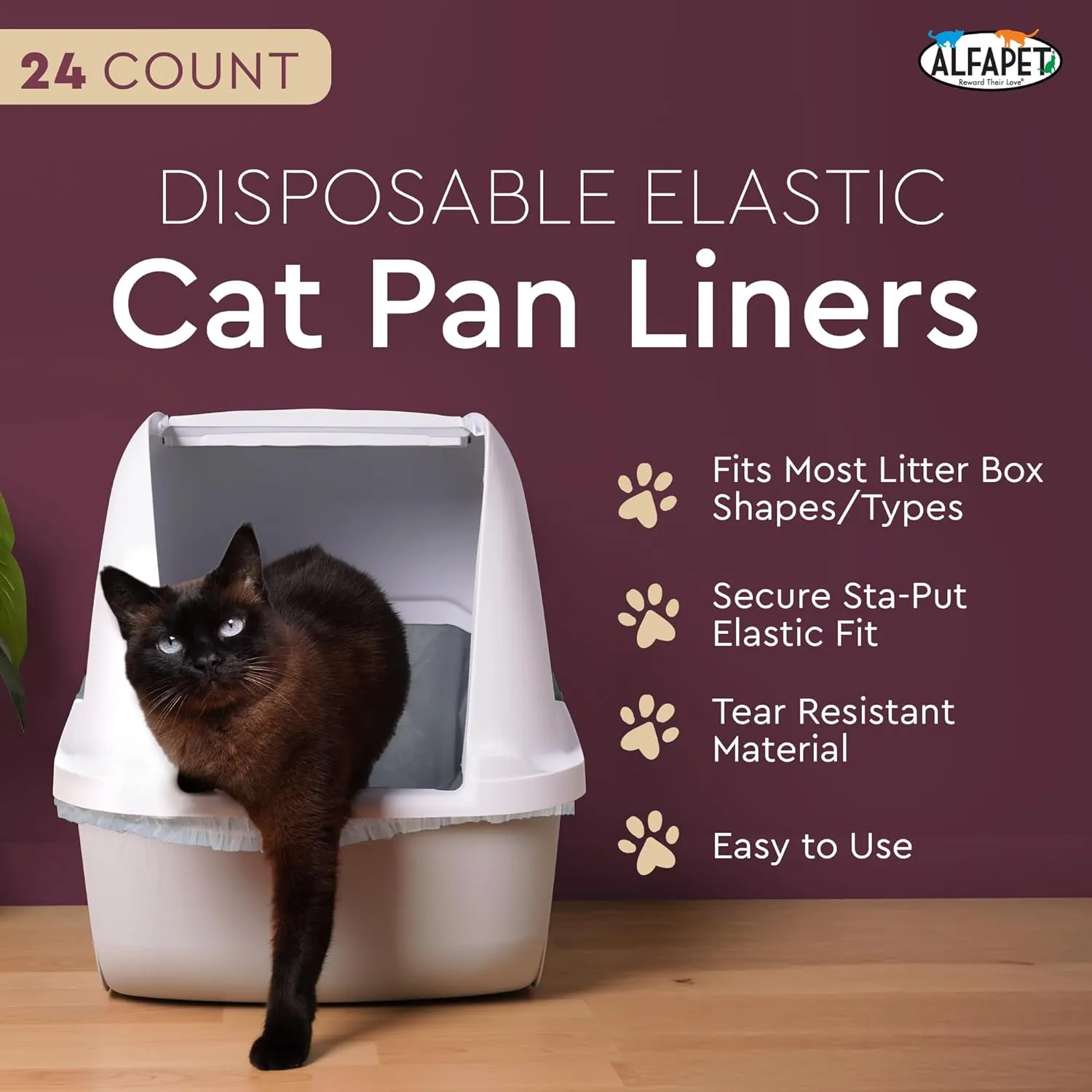 Alfapet Cat Litter box liner Disposable, Elastic Liners- 24-count-For Medium and Large, Size Litter Pans- With Sta-Put Technology for Firm, Easy Fit- Quick   Clever Waste Cleaners