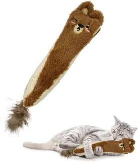 Andiker Cat Toys for Indoor Cats,10.24in Plush Catnip Toy with Crinkle Paper Inside,Fluffy Interactive Cat Toy with Feather and 2 Sisal Scratchers for Biting, Chewing, Scratching and Kicking