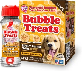 Bubble Treats Peanut Butter Swirl Pet Bubbles (2.5 Fl Oz, 4-Pack), Lickable Bubbles for Kids and Pets - Natural Peanut Butter Flavor, Great for Bubble Machines, Bubble Toys & Interactive Play