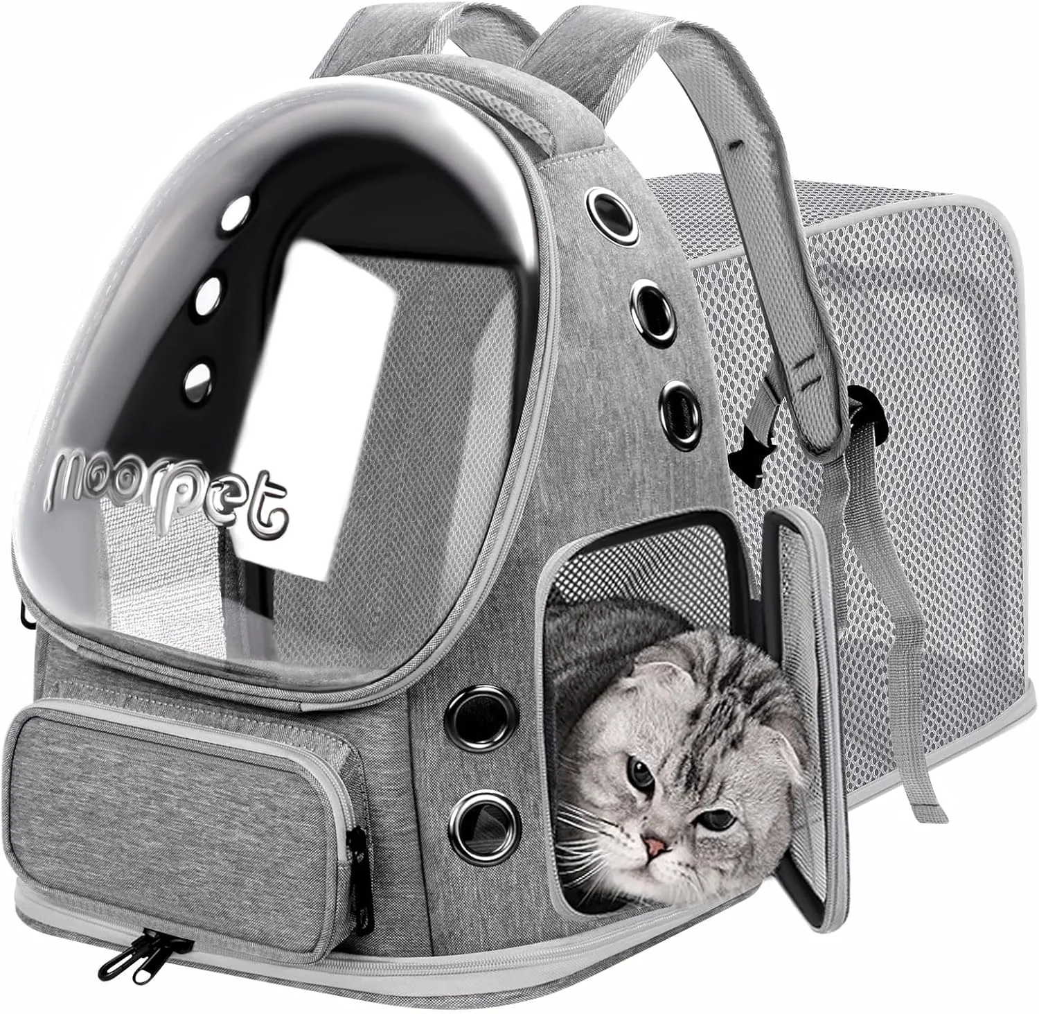 Cat Bubble Backpack Breathable Large Space Cat Carrier Backpack for Kitty Small Dog, Transparent Cat Travel Backpack Up to 20 lbs, Foldable Airline Approved Pet Backpack (Grey)