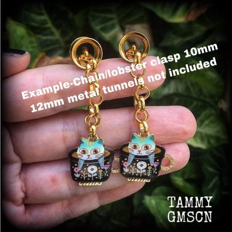 Cat earrings Crazy Cat Lady earrings Folk art earrings Teapot earrings Animal earrings Quirky earrings Kidney hooks Leverback hook earrings