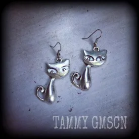Cat earrings, Familiar jewelry, Witches earrings, Witches familiar, Pagan jewelry, Animal earrings, Pierced ears, Halloween earrings, Gauges