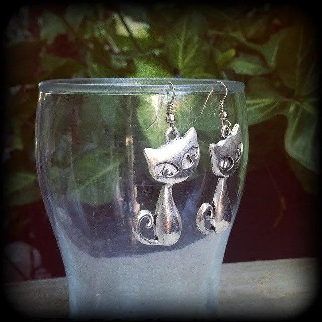 Cat earrings, Familiar jewelry, Witches earrings, Witches familiar, Pagan jewelry, Animal earrings, Pierced ears, Halloween earrings, Gauges