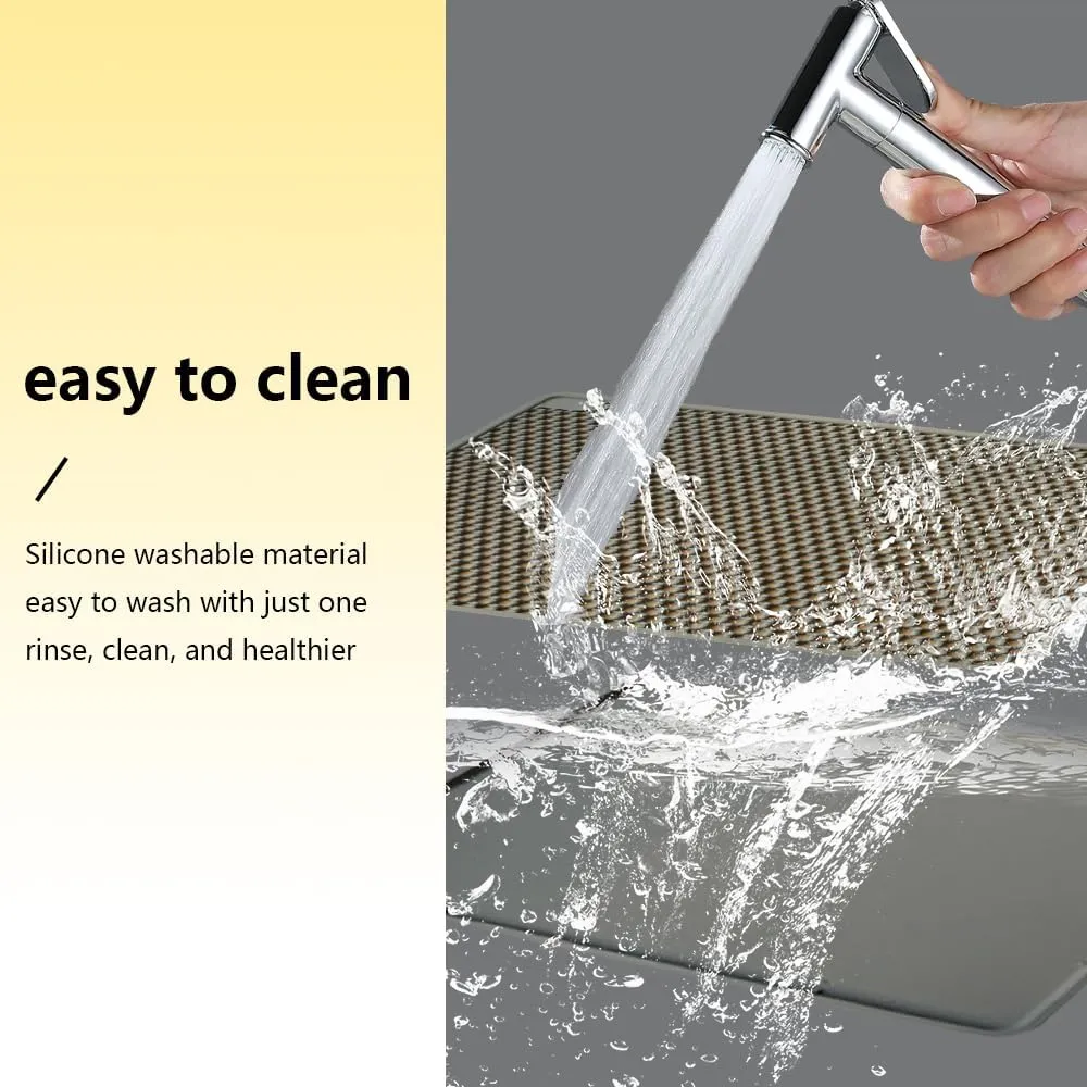 Cat Litter Mat Double Layer, Kitty Litter Box Mat Small Waterproof Urine Proof Trapping, Easy Clean, Silicone Cat Supplies & Accessories for Indoor Pets, Grey