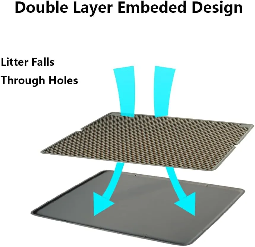 Cat Litter Mat Double Layer, Kitty Litter Box Mat Small Waterproof Urine Proof Trapping, Easy Clean, Silicone Cat Supplies & Accessories for Indoor Pets, Grey