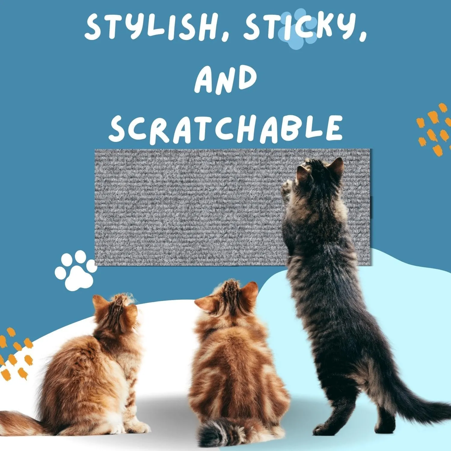 Cat Scratch Mat (3 Pack), 23.6 x 11.8 Cat Wall Stracther, Versatile Self-Adhesive Replacement Easy Use for Cat Trees Wall Furniture, Scratching Posts, and Couch Protection (Grey)