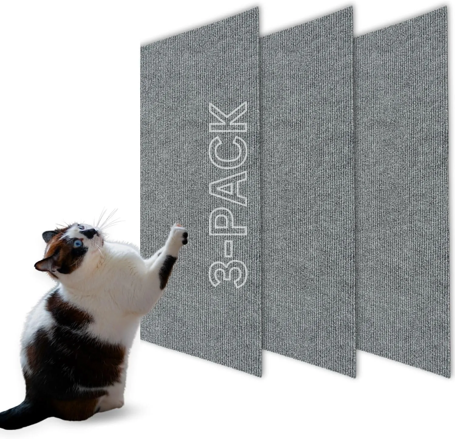 Cat Scratch Mat (3 Pack), 23.6 x 11.8 Cat Wall Stracther, Versatile Self-Adhesive Replacement Easy Use for Cat Trees Wall Furniture, Scratching Posts, and Couch Protection (Grey)