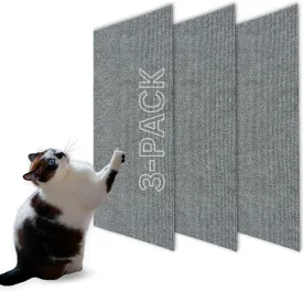 Cat Scratch Mat (3 Pack), 23.6 x 11.8 Cat Wall Stracther, Versatile Self-Adhesive Replacement Easy Use for Cat Trees Wall Furniture, Scratching Posts, and Couch Protection (Grey)