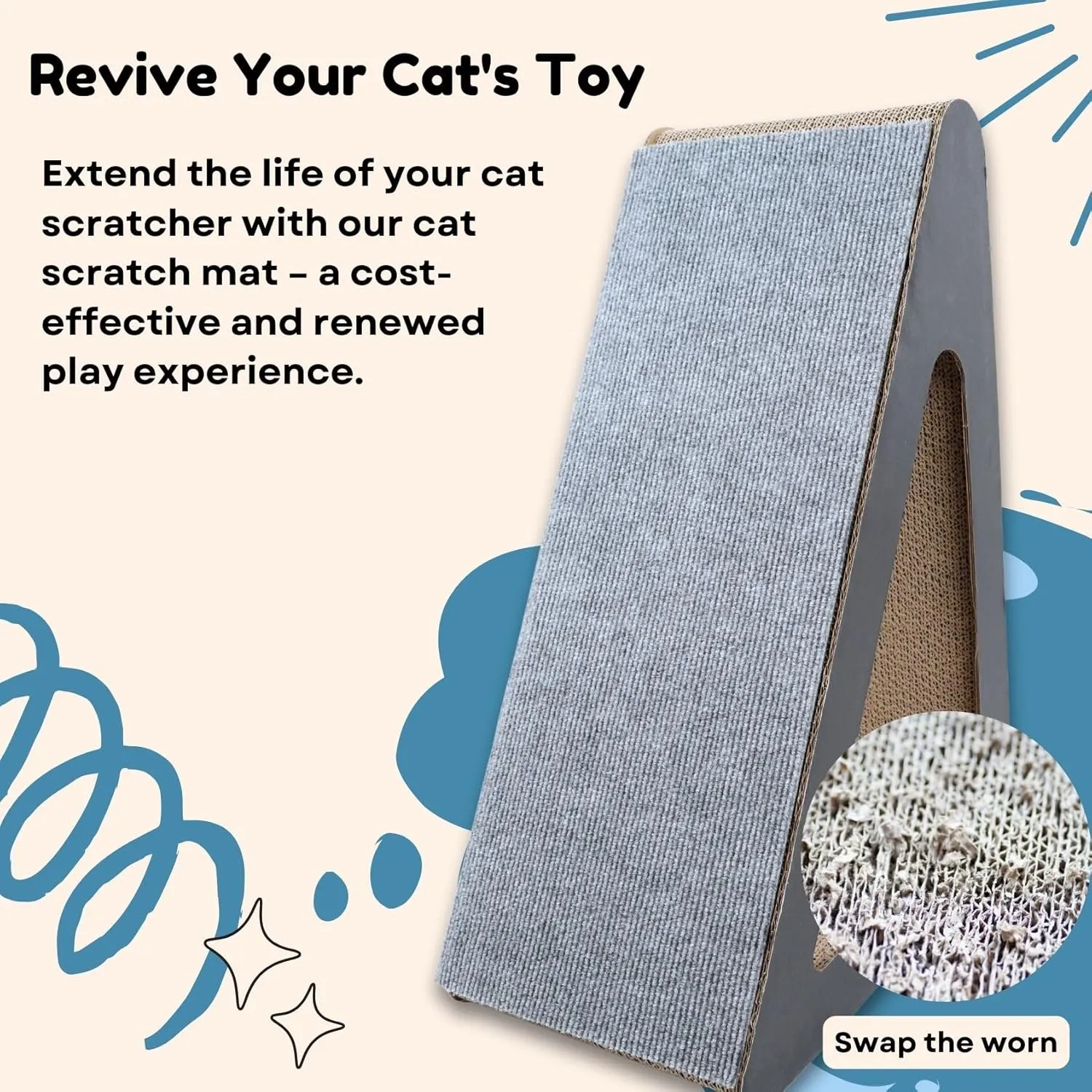 Cat Scratch Mat (3 Pack), 23.6 x 11.8 Cat Wall Stracther, Versatile Self-Adhesive Replacement Easy Use for Cat Trees Wall Furniture, Scratching Posts, and Couch Protection (Grey)