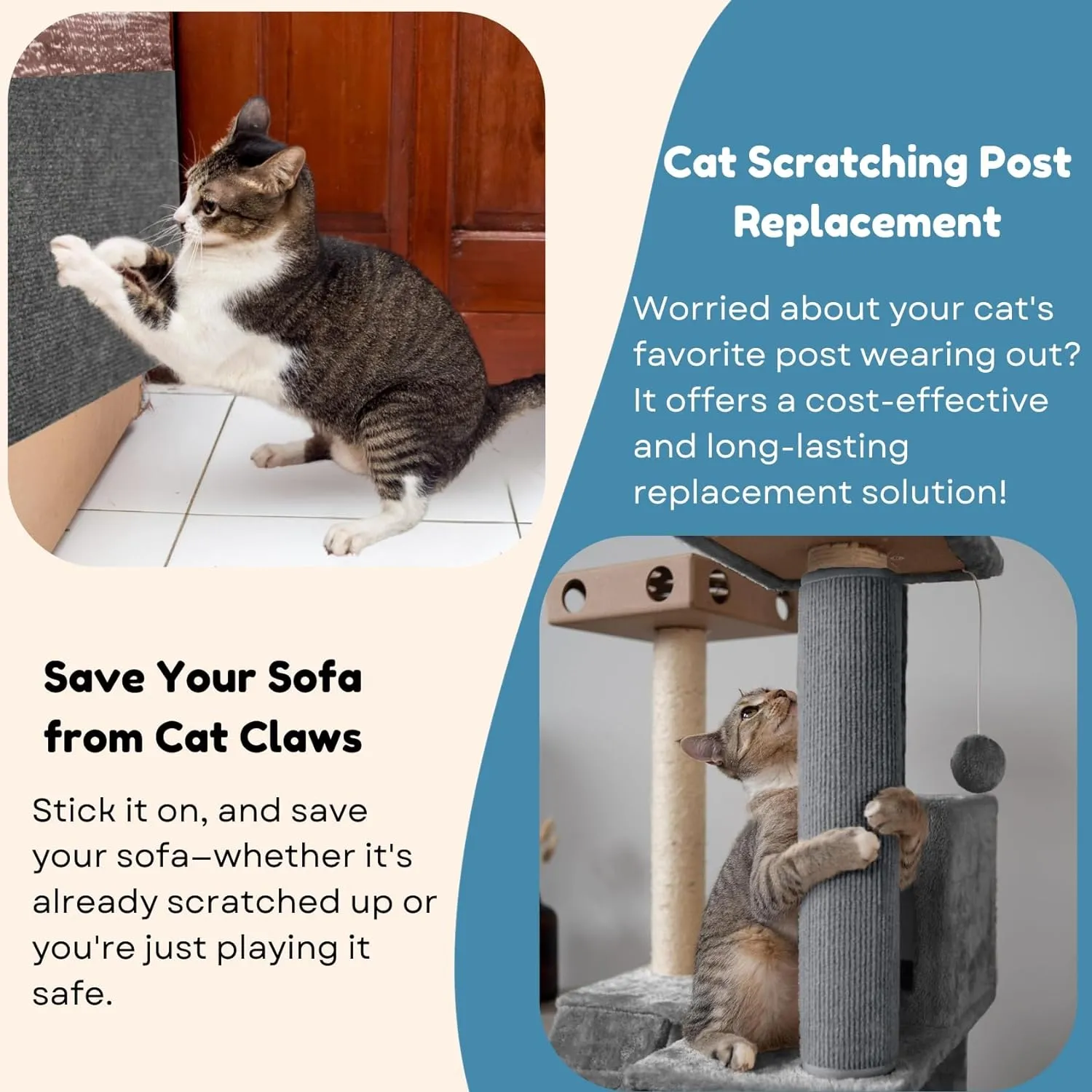 Cat Scratch Mat (3 Pack), 23.6 x 11.8 Cat Wall Stracther, Versatile Self-Adhesive Replacement Easy Use for Cat Trees Wall Furniture, Scratching Posts, and Couch Protection (Grey)
