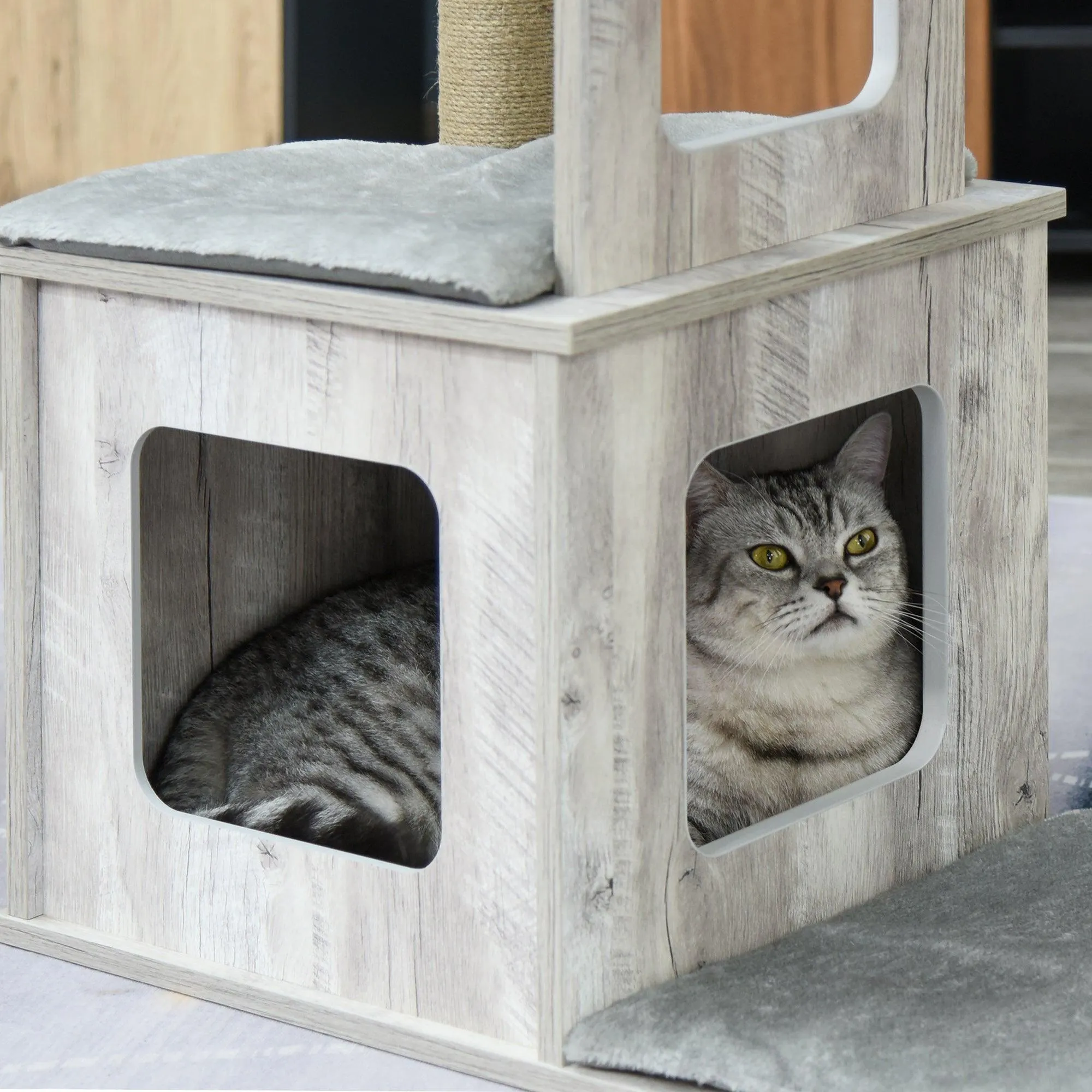 Cat Tower Condo with Jute Scratching Post, 114cm - Grey