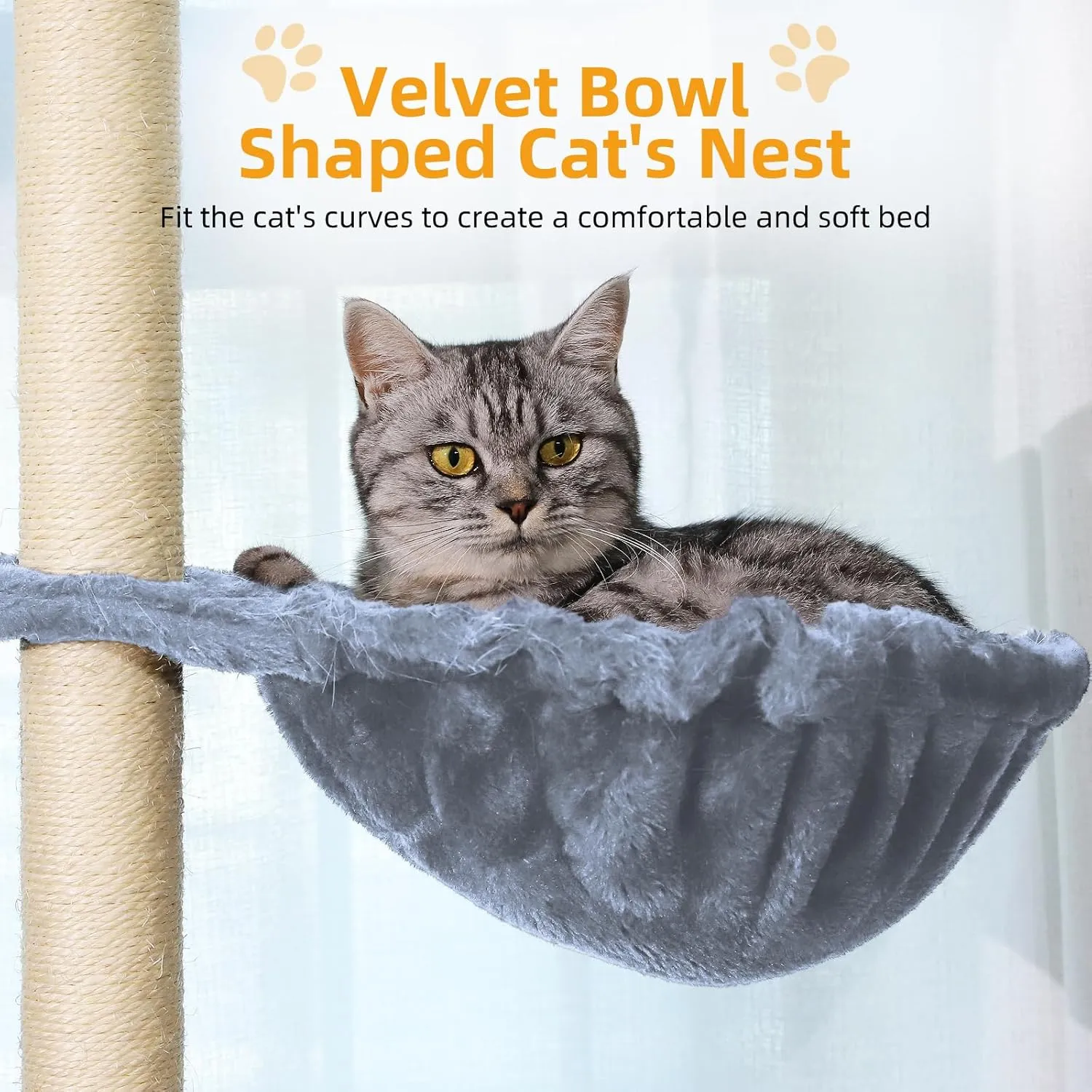 Cat Tree, 54.3 Inch Tall, Multi-Level Cat Activity Center with Cat Condo, Hammock & Scratching Posts, Light Grey