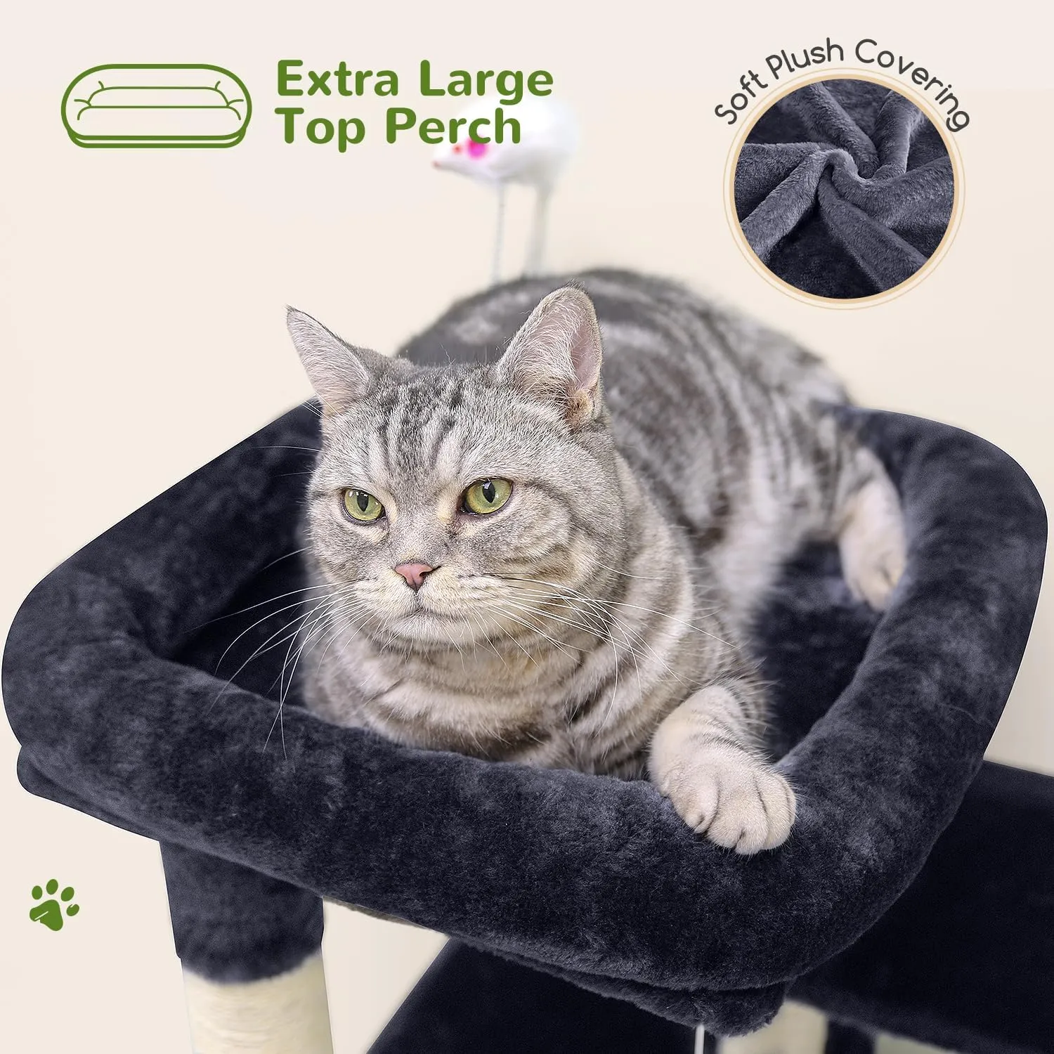 Cat Tree Tower for Indoor Cats, 50-inch Adult Cat Tree House for Large Adult Cats with Steps, Scratching Post, 2 Cat Caves, Dangling Toys, FC50, Dark Grey