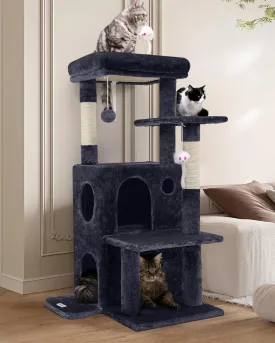 Cat Tree Tower for Indoor Cats, 50-inch Adult Cat Tree House for Large Adult Cats with Steps, Scratching Post, 2 Cat Caves, Dangling Toys, FC50, Dark Grey