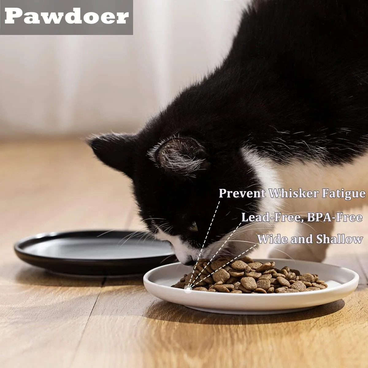 Ceramic Shallow Cat Dish 6 inch, Whisker Fatigue Free Cat Food Bowls, Wide and Small Pet Plate for Kitten and Kitty, Short Legged Munchkin Cat