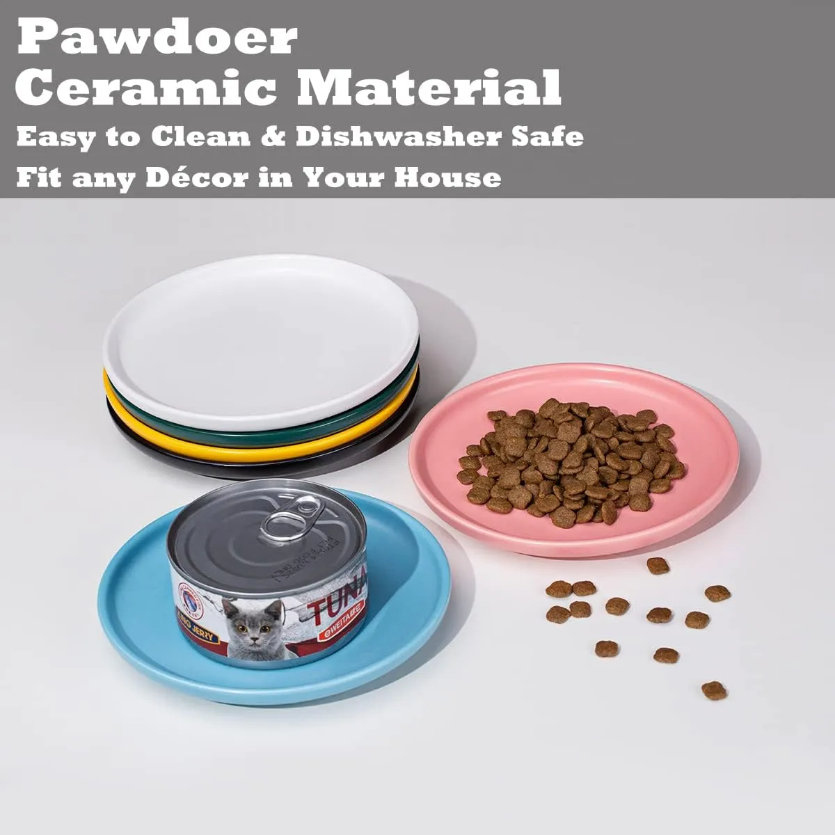 Ceramic Shallow Cat Dish 6 inch, Whisker Fatigue Free Cat Food Bowls, Wide and Small Pet Plate for Kitten and Kitty, Short Legged Munchkin Cat