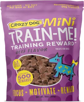 Crazy Dog Mini Train-Me! Training Treats 10 oz. Pouch, Beef Flavor, with 500 Treats per Bag, Recommended by Dog Trainers
