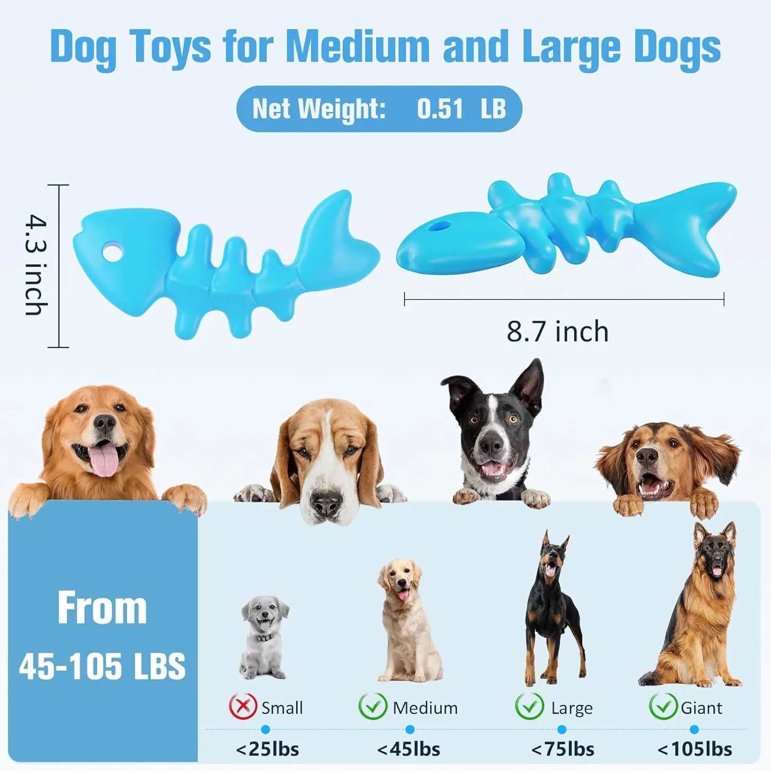 Dog Chew Toys for Aggressive Chewers, Indestructible for Large Breed Tough Nylon Fish Bone Dog Chew Toys