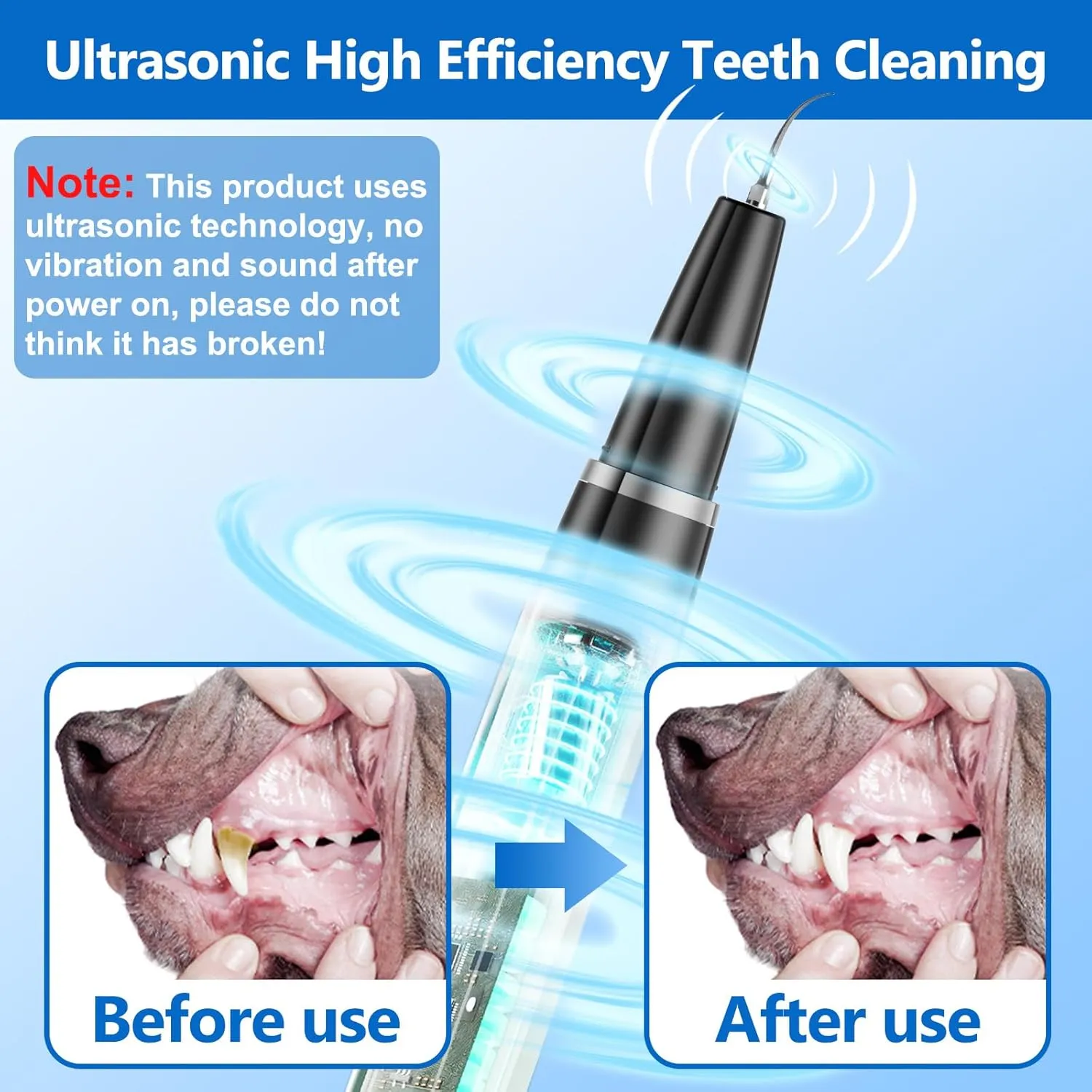 Dog Plaque Remover for Teeth,Pet Ultrasonic Tooth Cleaner,Teeth Cleaning Kit -Tartar Remover for Teeth Stains for Dogs and Cats (Black)