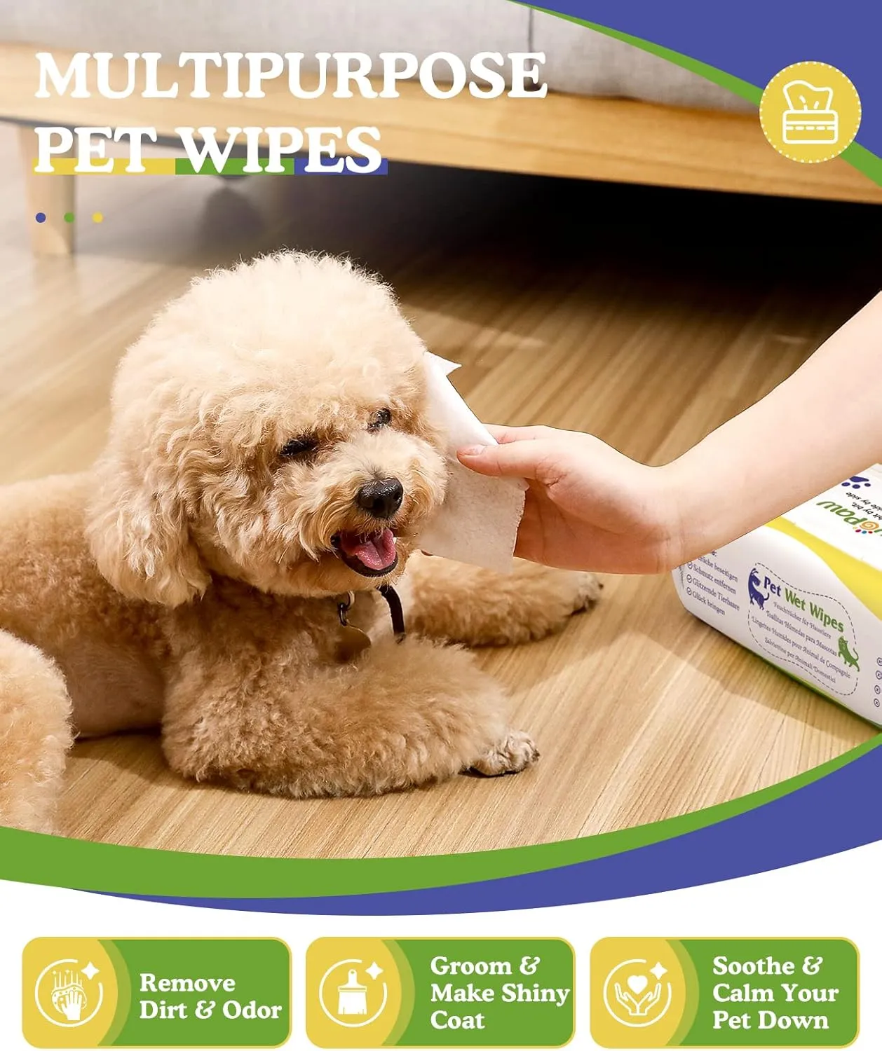 Dog Wipes, Puppy Wipes for Face Eye Ears Body Bath, Pet Wipes for Dog Cat Paws Butt, Unscented Hypoallergenic Thick Dog Grooming Wipes for Cleaning Deodorizing, 100 Count, White